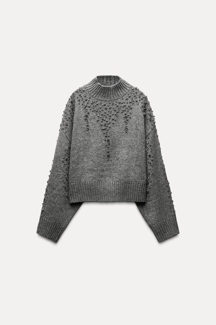 JEWEL BEADED KNIT SWEATER