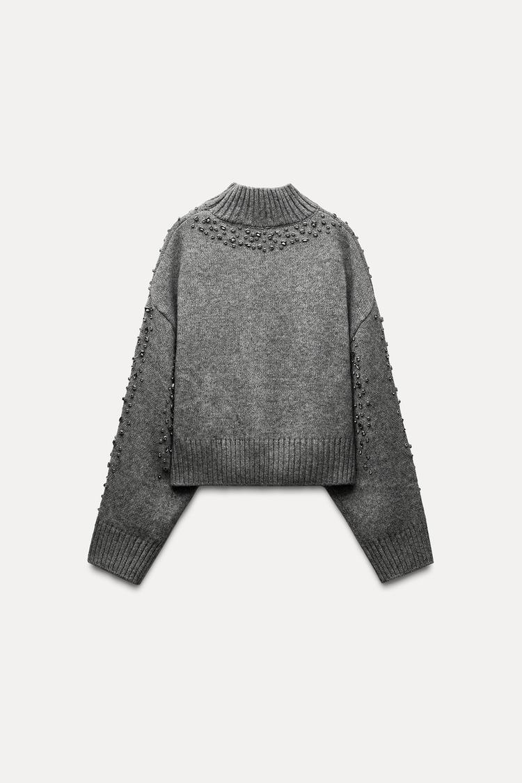 JEWEL BEADED KNIT SWEATER