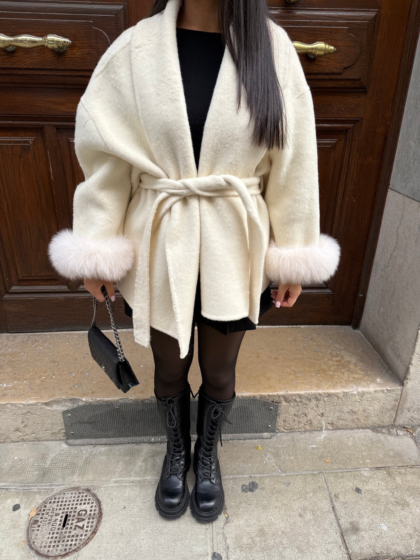 Wool Coat with Fur