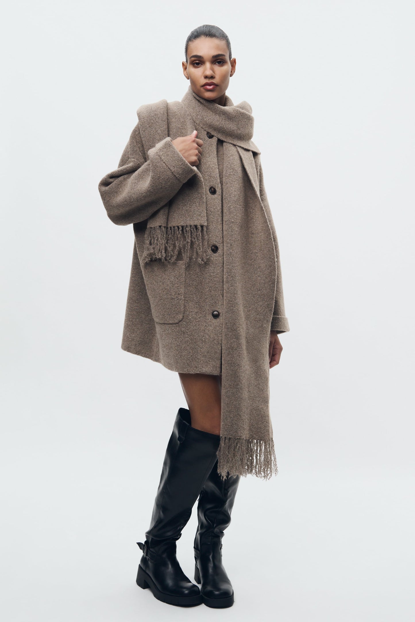 Short Knit Coat with Scarf