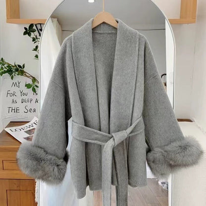 Wool Coat with Fur