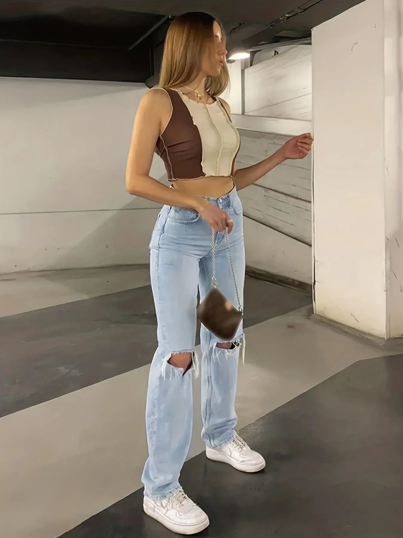 Ripped Straight Jeans Loose Fit 