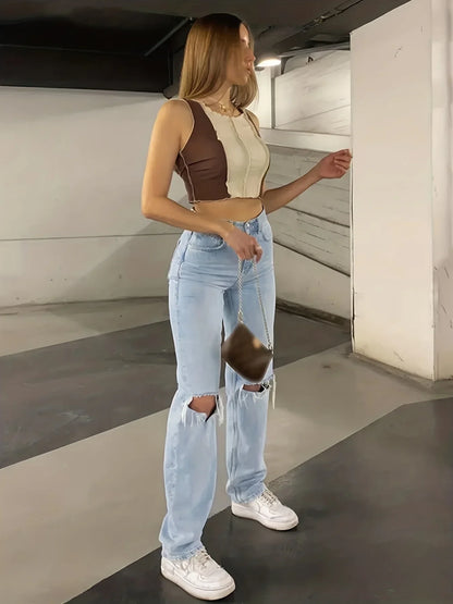 Ripped Straight Jeans Loose Fit 