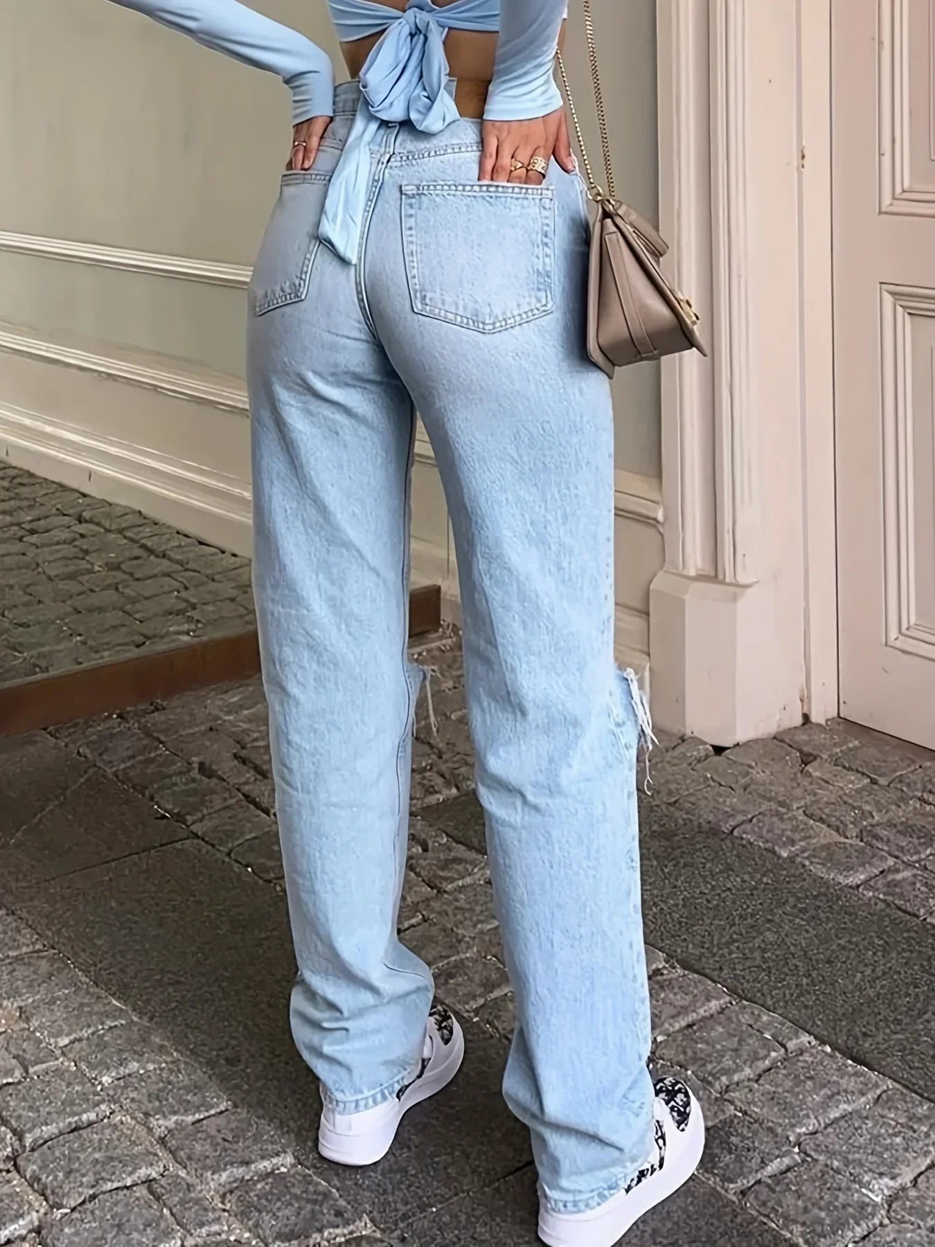 Ripped Straight Jeans Loose Fit 