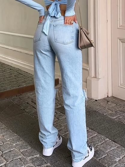 Ripped Straight Jeans Loose Fit 